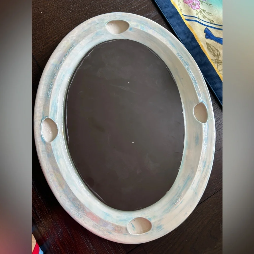 Vintage RARE Ceramic Hand Painted Scallop Seashell Oval Framed Wall Mirror